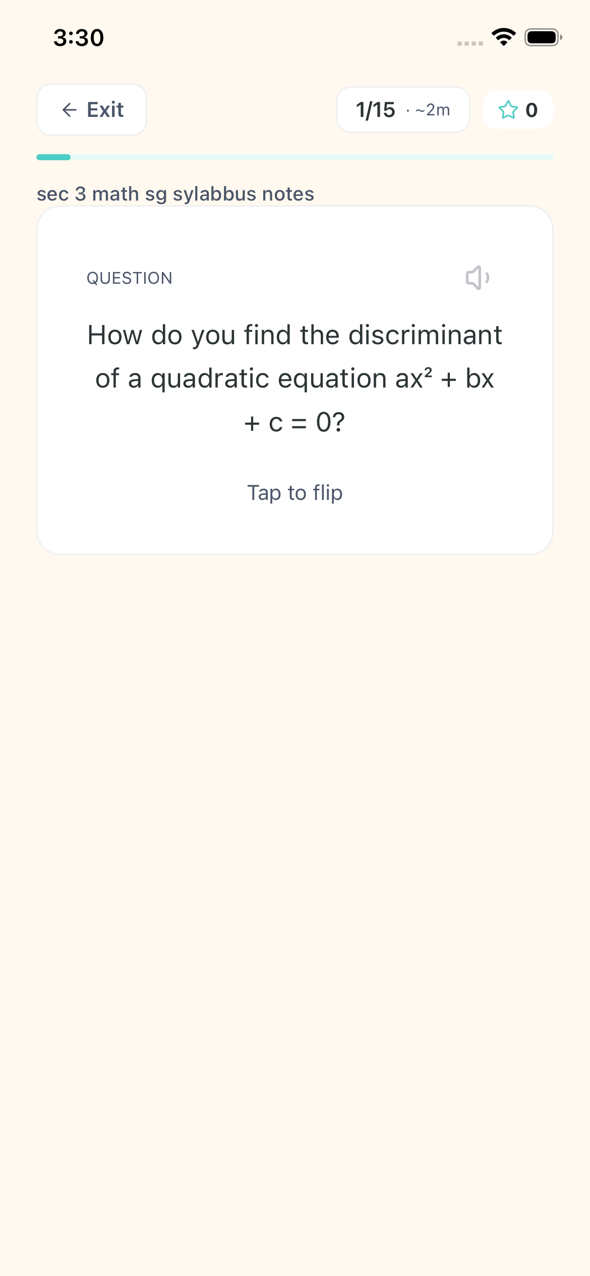 Study mode with flashcard review interface